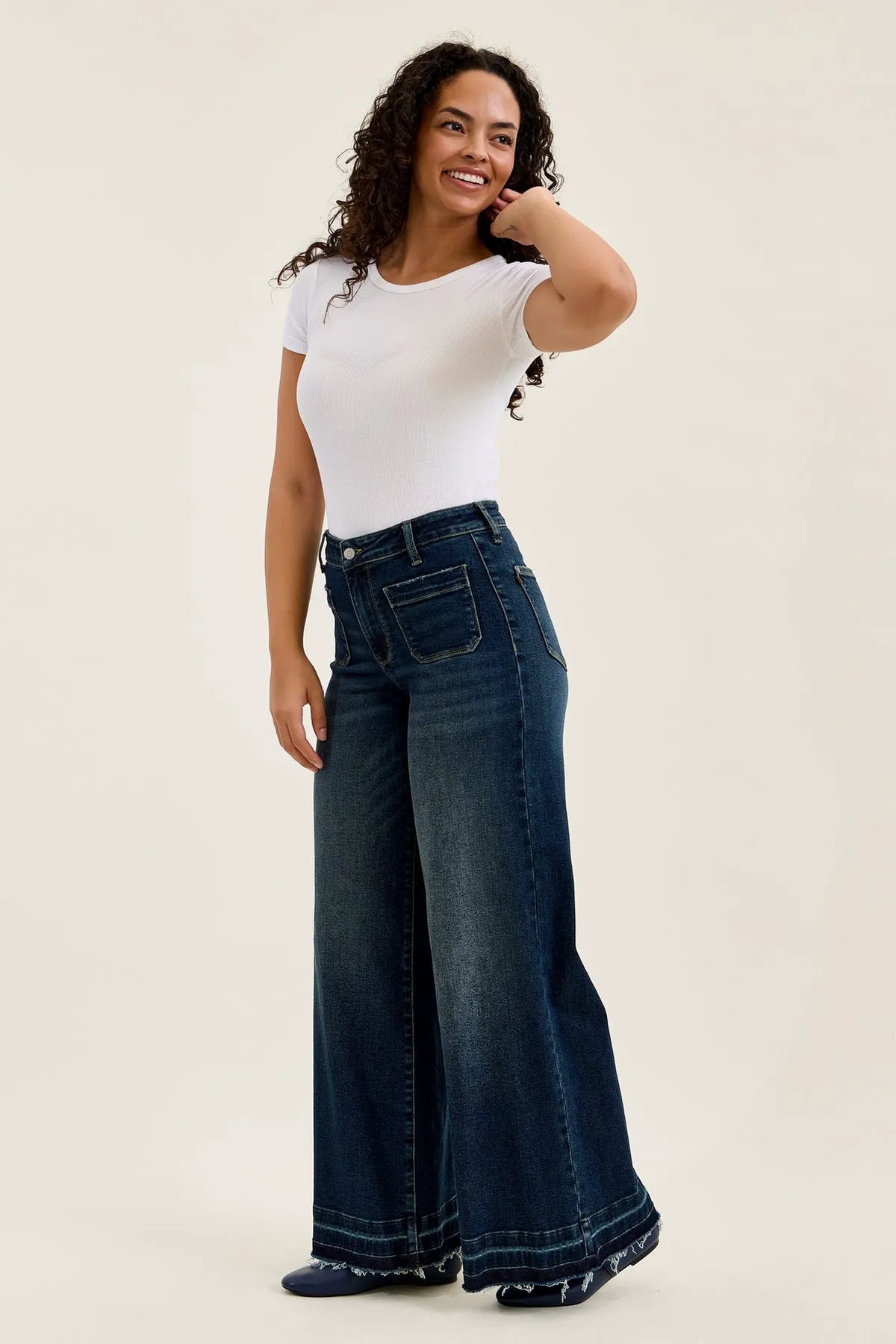Liza Palazzo Jeans with Front Patch Pockets