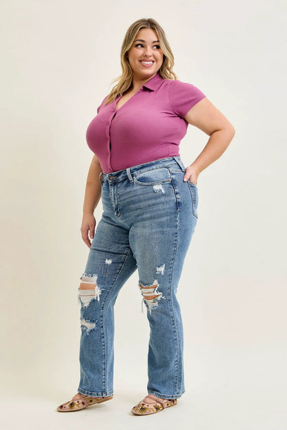 Daisy Stone Wash Ripped Bootcut Jeans - PLUS