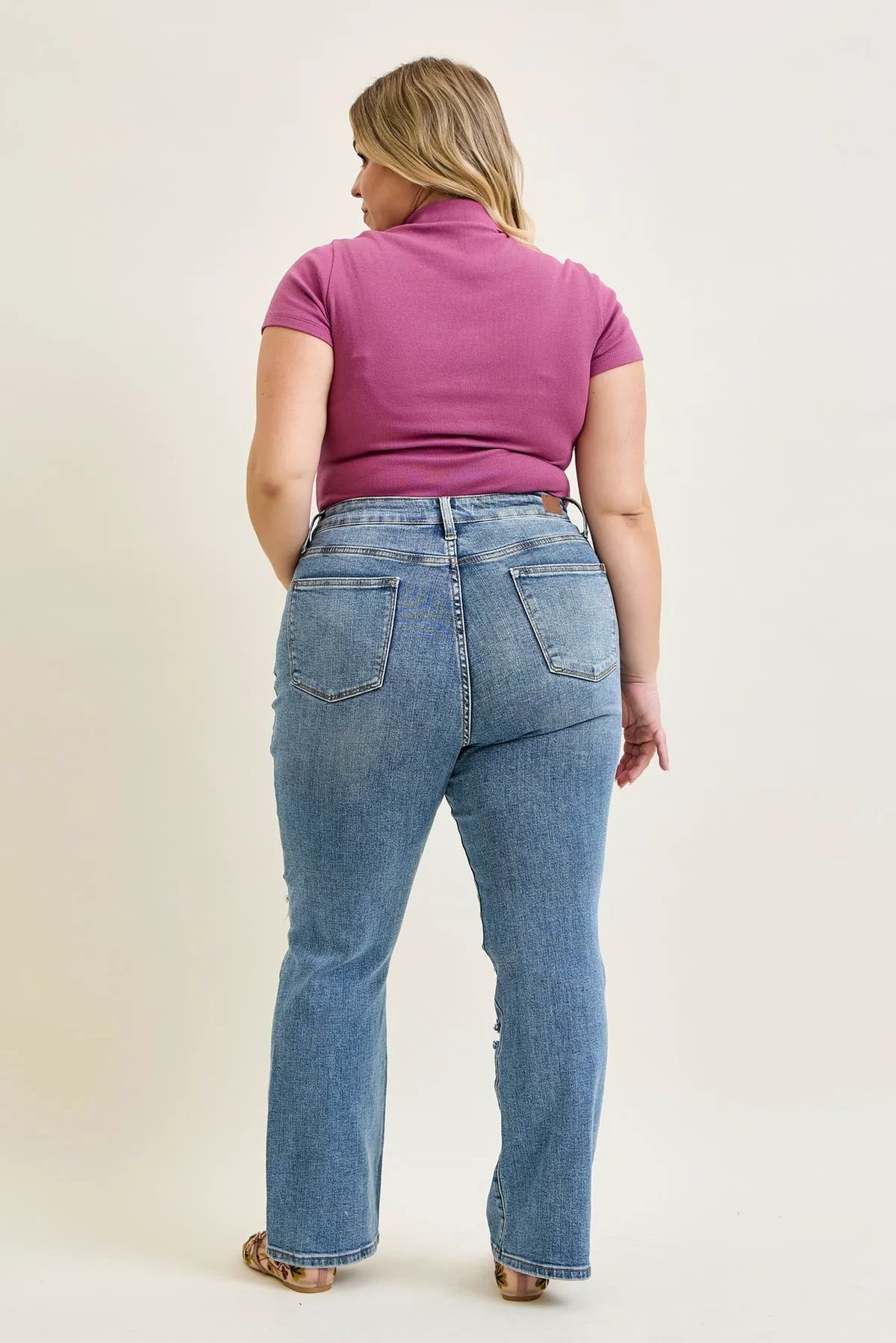 Daisy Stone Wash Ripped Bootcut Jeans - PLUS