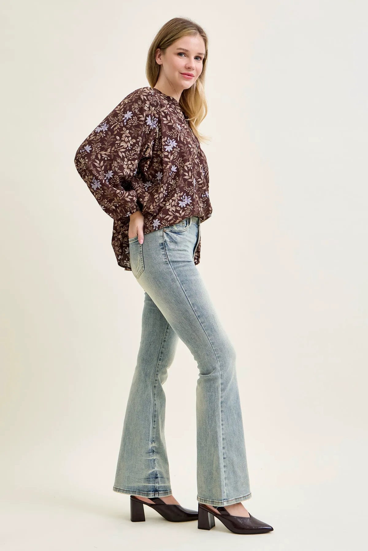 Charlotte Tinted Pin Tack Detail Flare Jeans