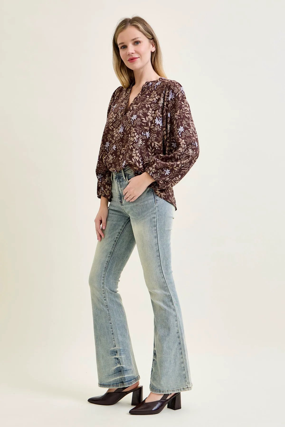 Charlotte Tinted Pin Tack Detail Flare Jeans