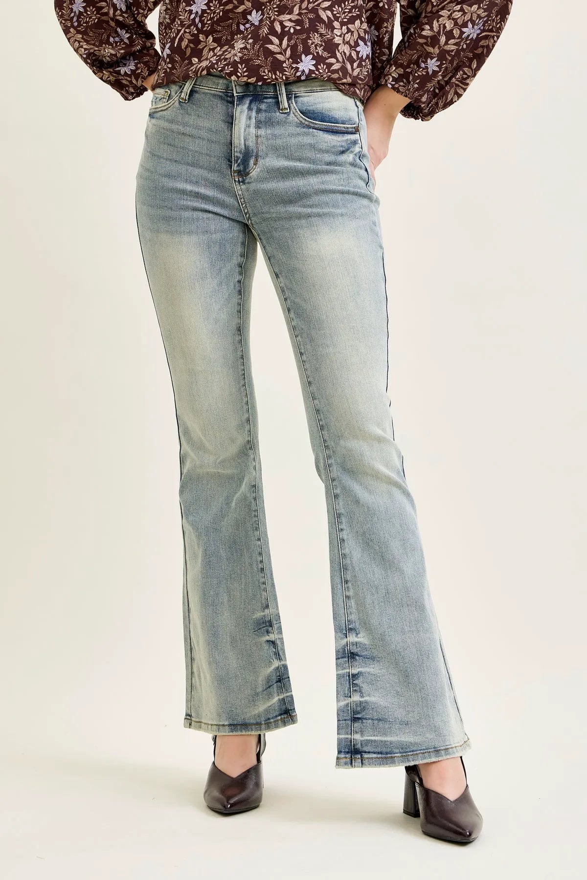 Charlotte Tinted Pin Tack Detail Flare Jeans