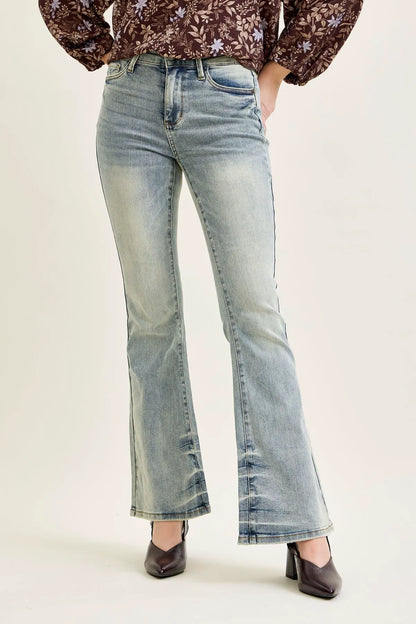 Charlotte Tinted Pin Tack Detail Flare Jeans
