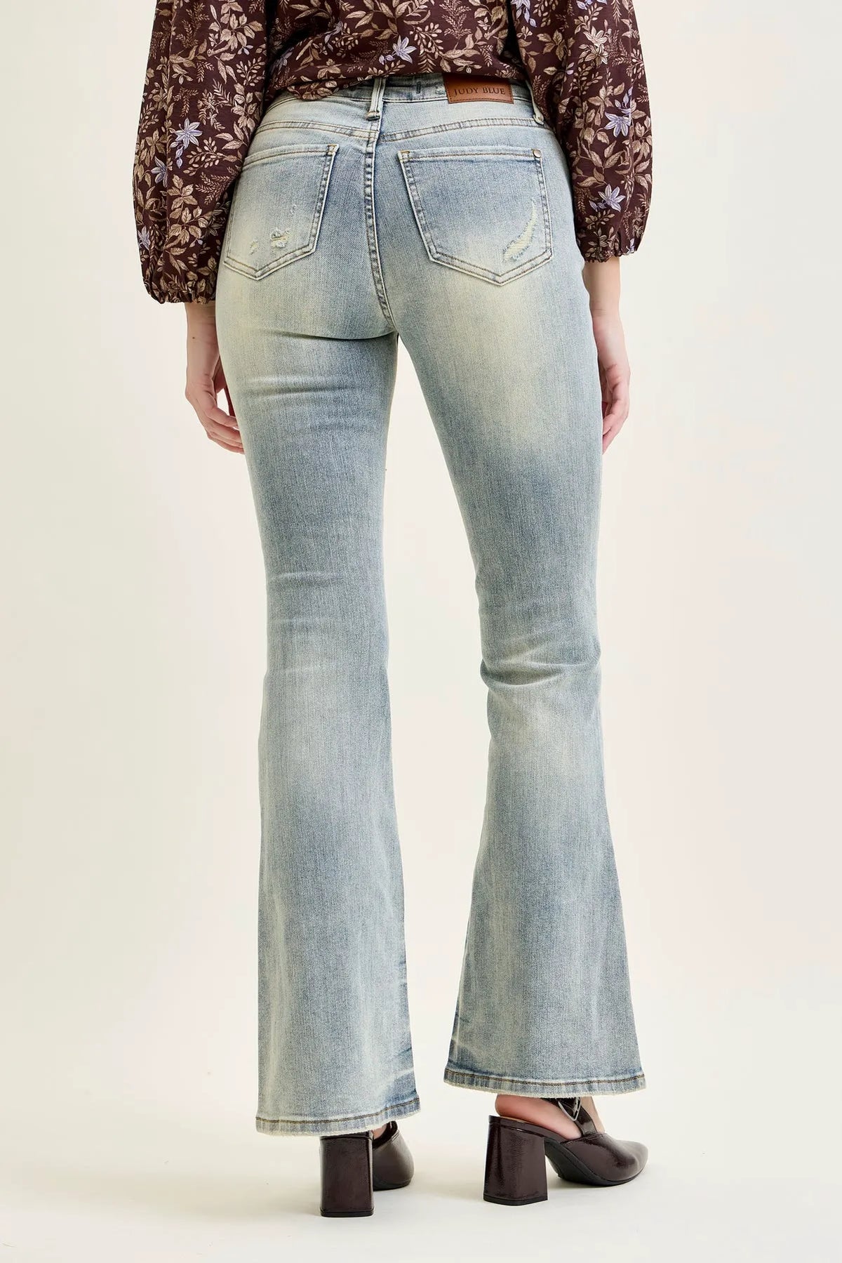 Charlotte Tinted Pin Tack Detail Flare Jeans