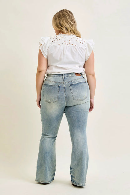Charlotte Tinted Pin Tack Detail Flare Jeans - PLUS