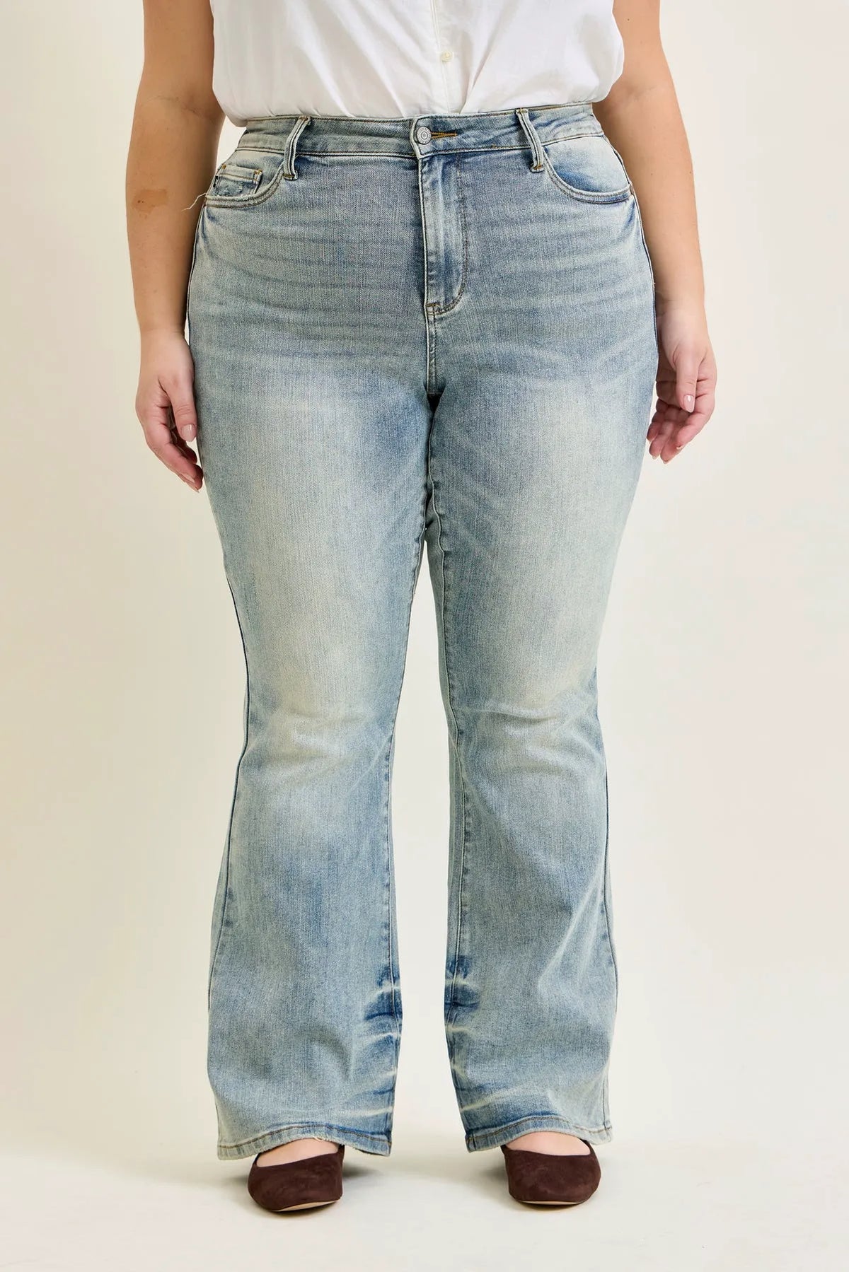 Charlotte Tinted Pin Tack Detail Flare Jeans - PLUS