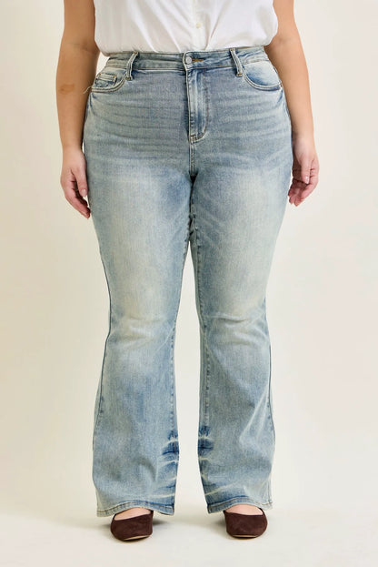 Charlotte Tinted Pin Tack Detail Flare Jeans - PLUS