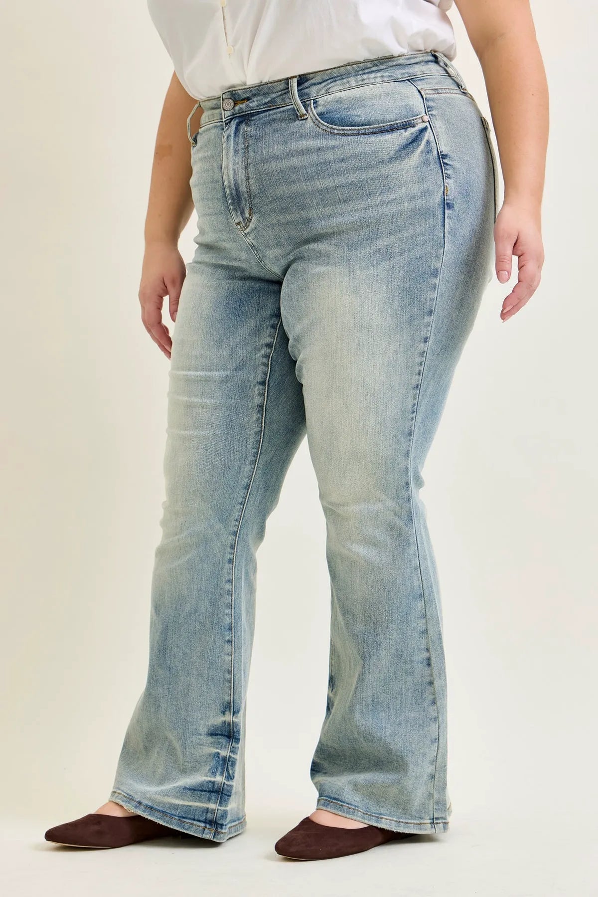 Charlotte Tinted Pin Tack Detail Flare Jeans - PLUS