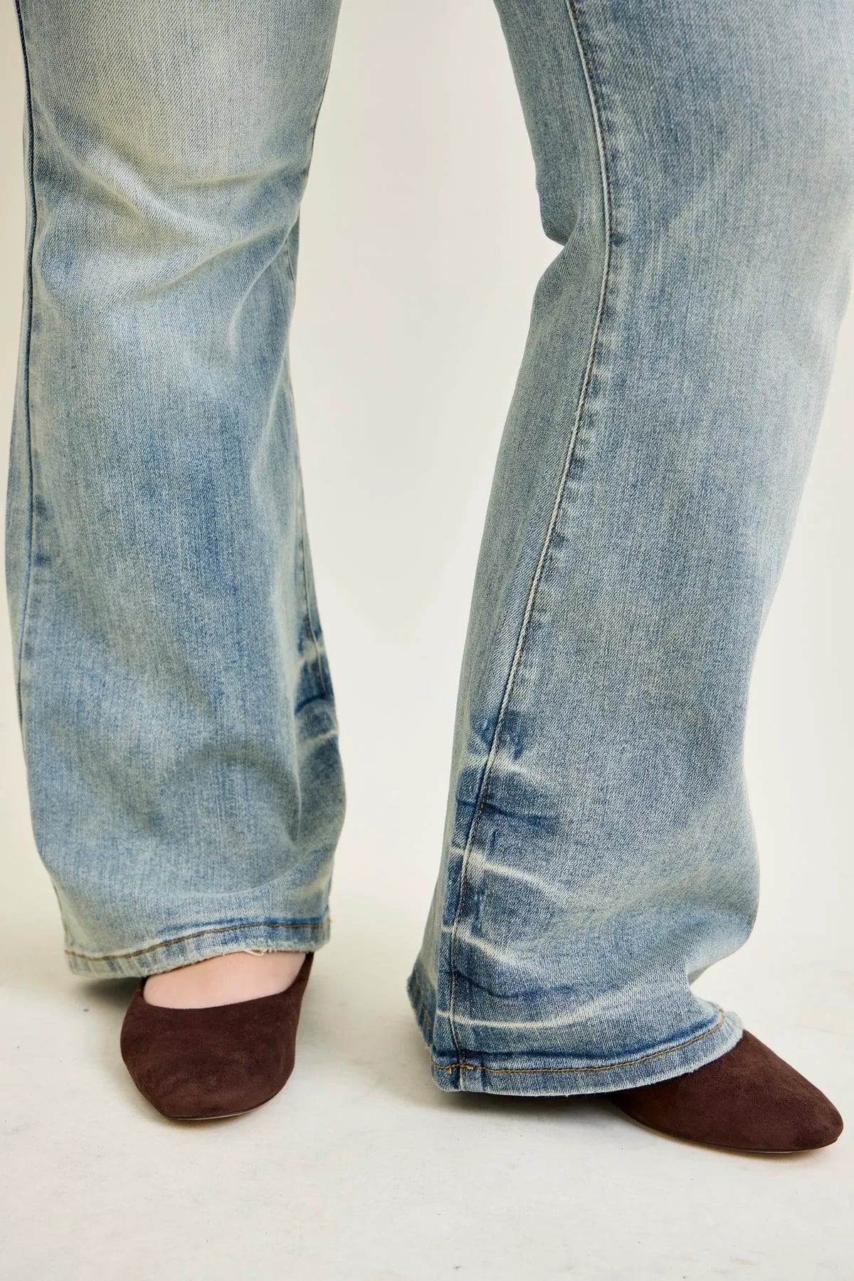 Charlotte Tinted Pin Tack Detail Flare Jeans - PLUS