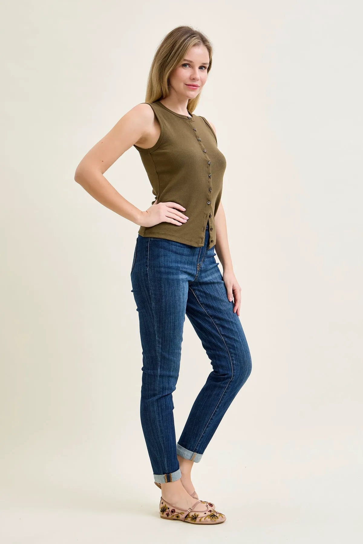 Lara Pull On Double Cuffed Slim Jeans