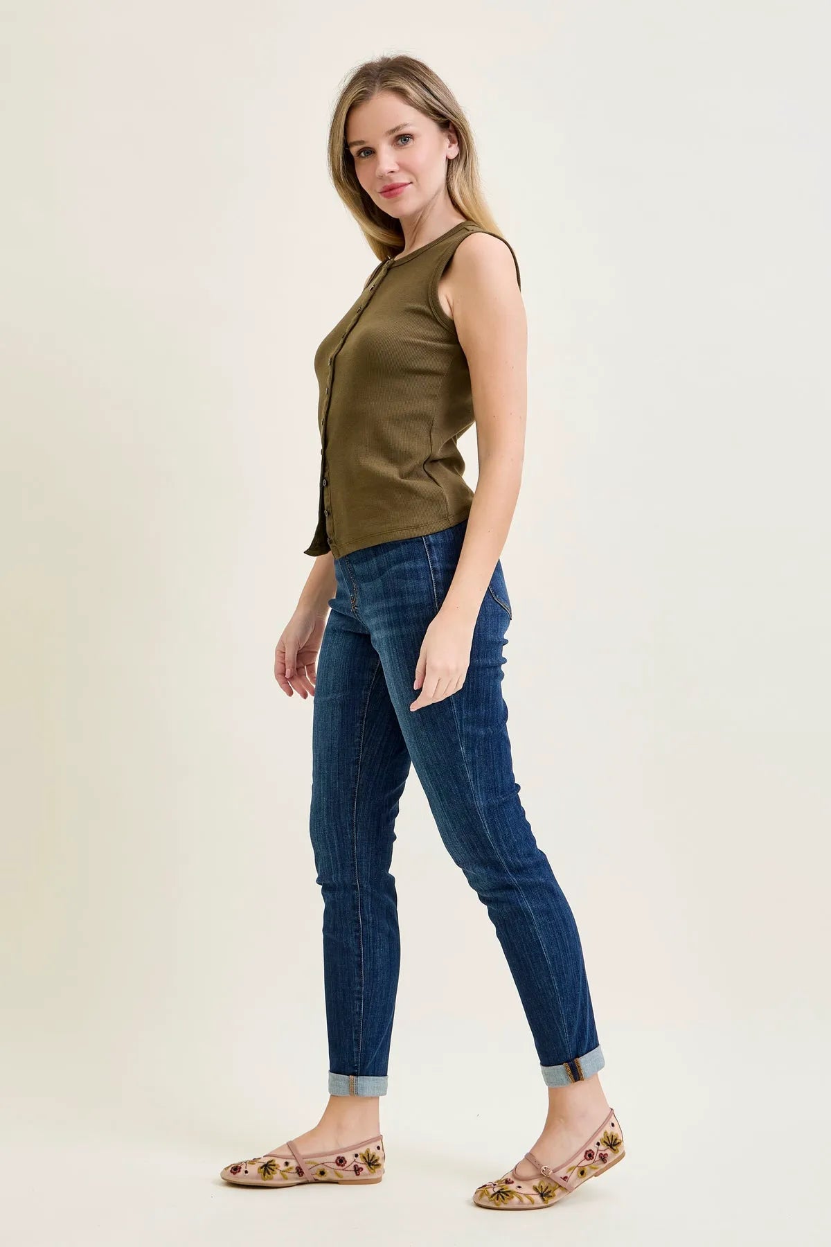 Lara Pull On Double Cuffed Slim Jeans