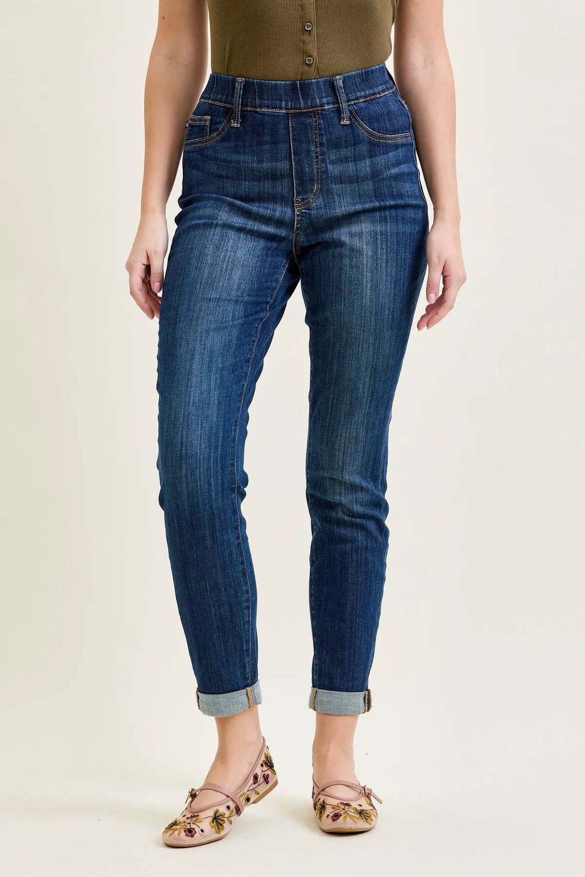 Lara Pull On Double Cuffed Slim Jeans