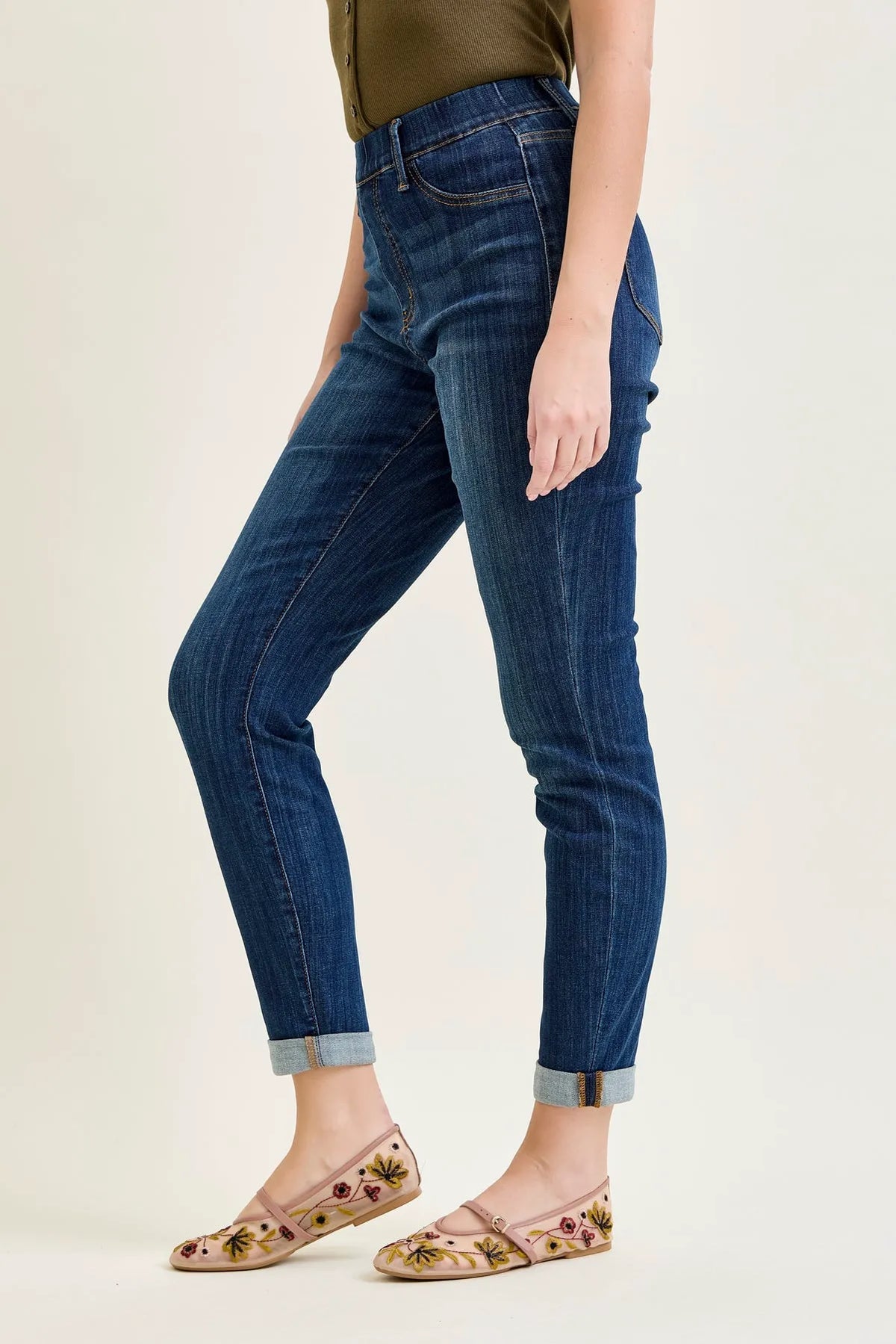 Lara Pull On Double Cuffed Slim Jeans