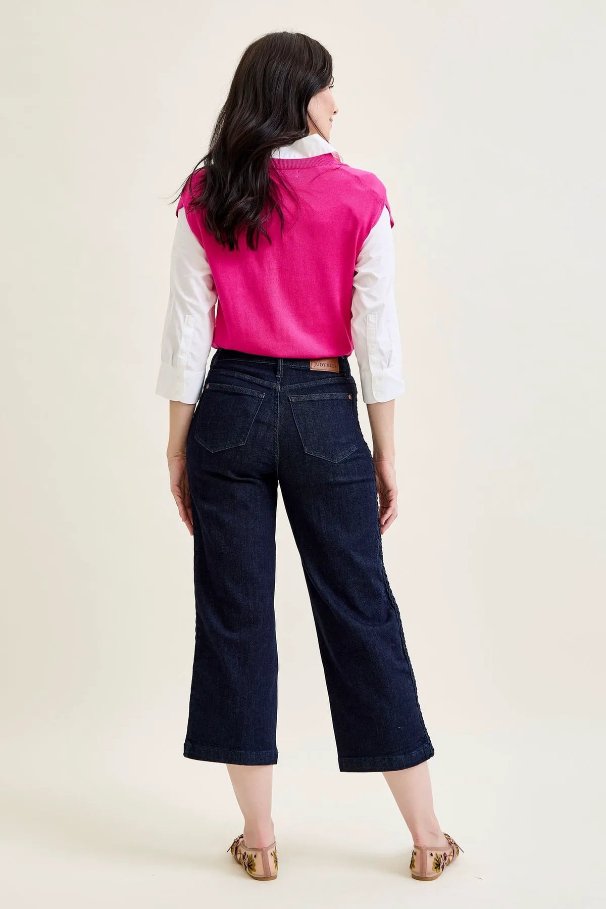 Dottie Side Seam Braid Cropped Wide Leg Jeans