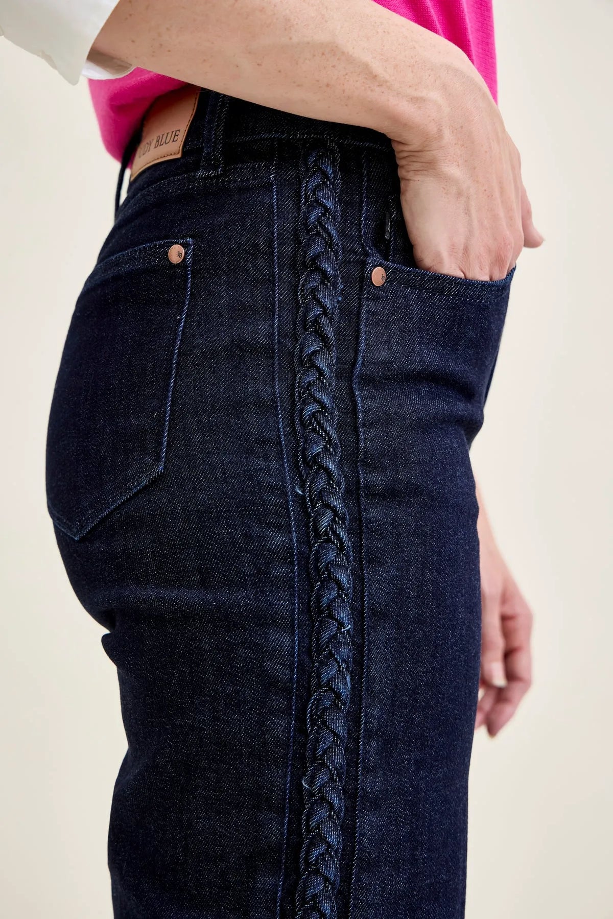 Dottie Side Seam Braid Cropped Wide Leg Jeans