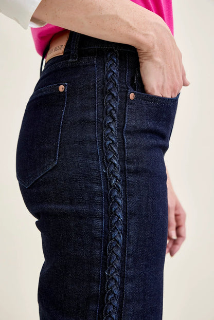 Dottie Side Seam Braid Cropped Wide Leg Jeans
