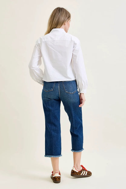 Dottie Button Fly Distressed Hem Crop Wide