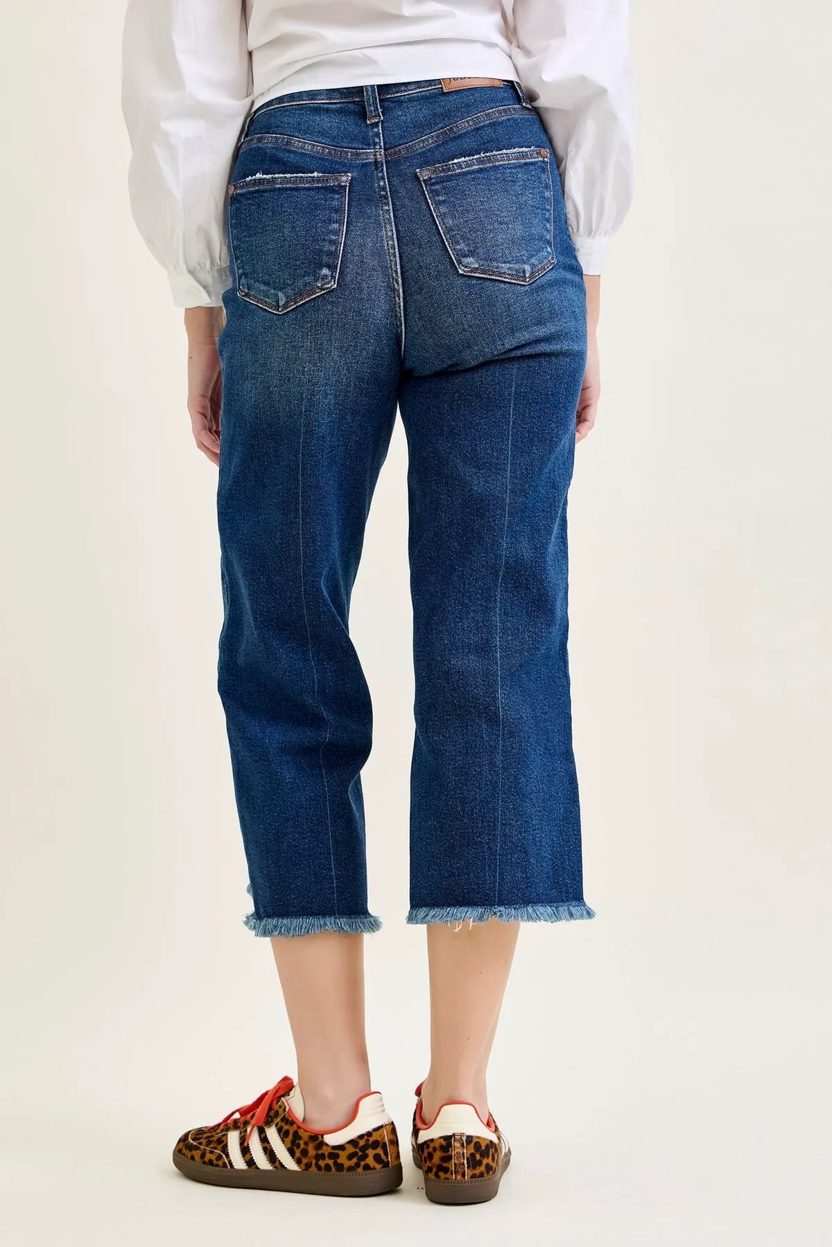 Dottie Button Fly Distressed Hem Crop Wide
