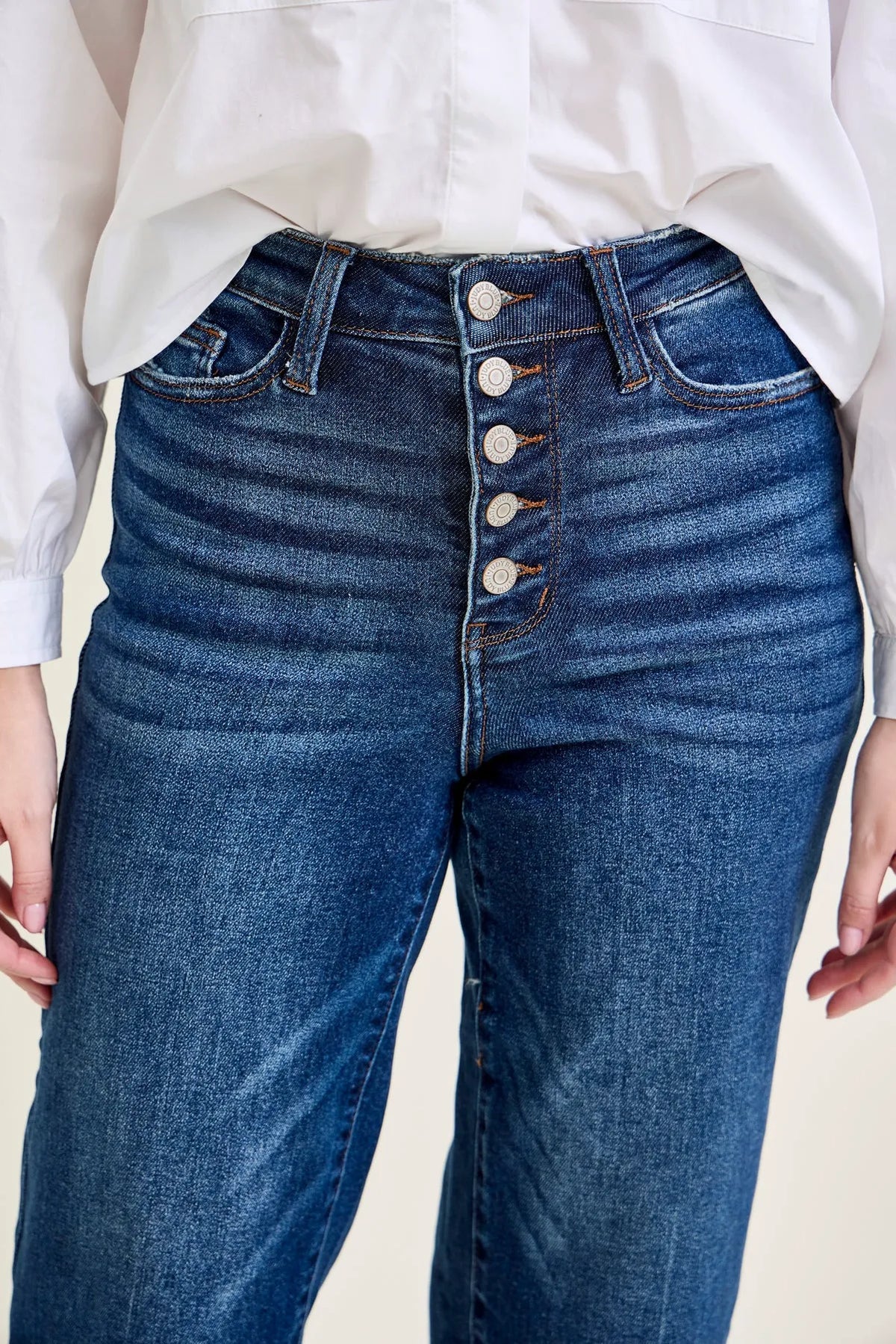 Dottie Button Fly Distressed Hem Crop Wide