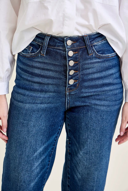 Dottie Button Fly Distressed Hem Crop Wide