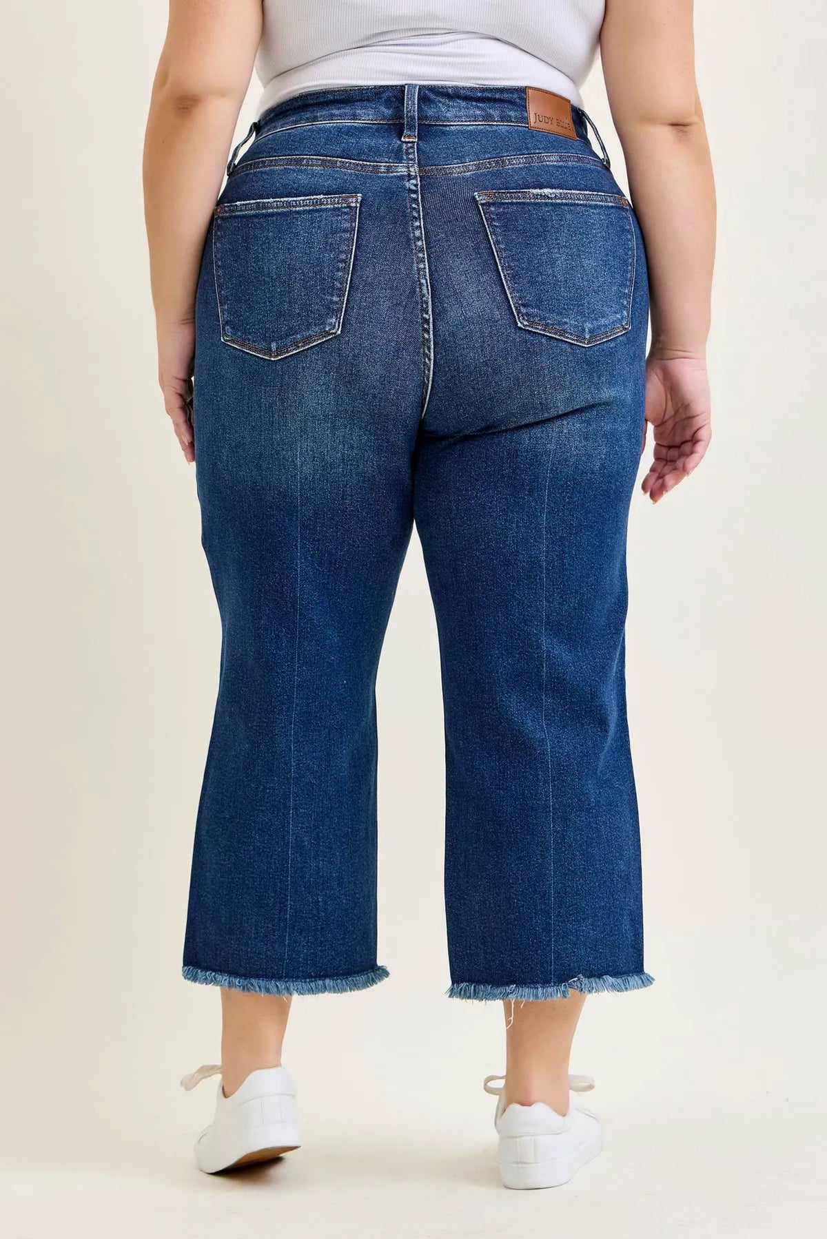Dottie Button Fly Distressed Hem Crop Wide - PLUS