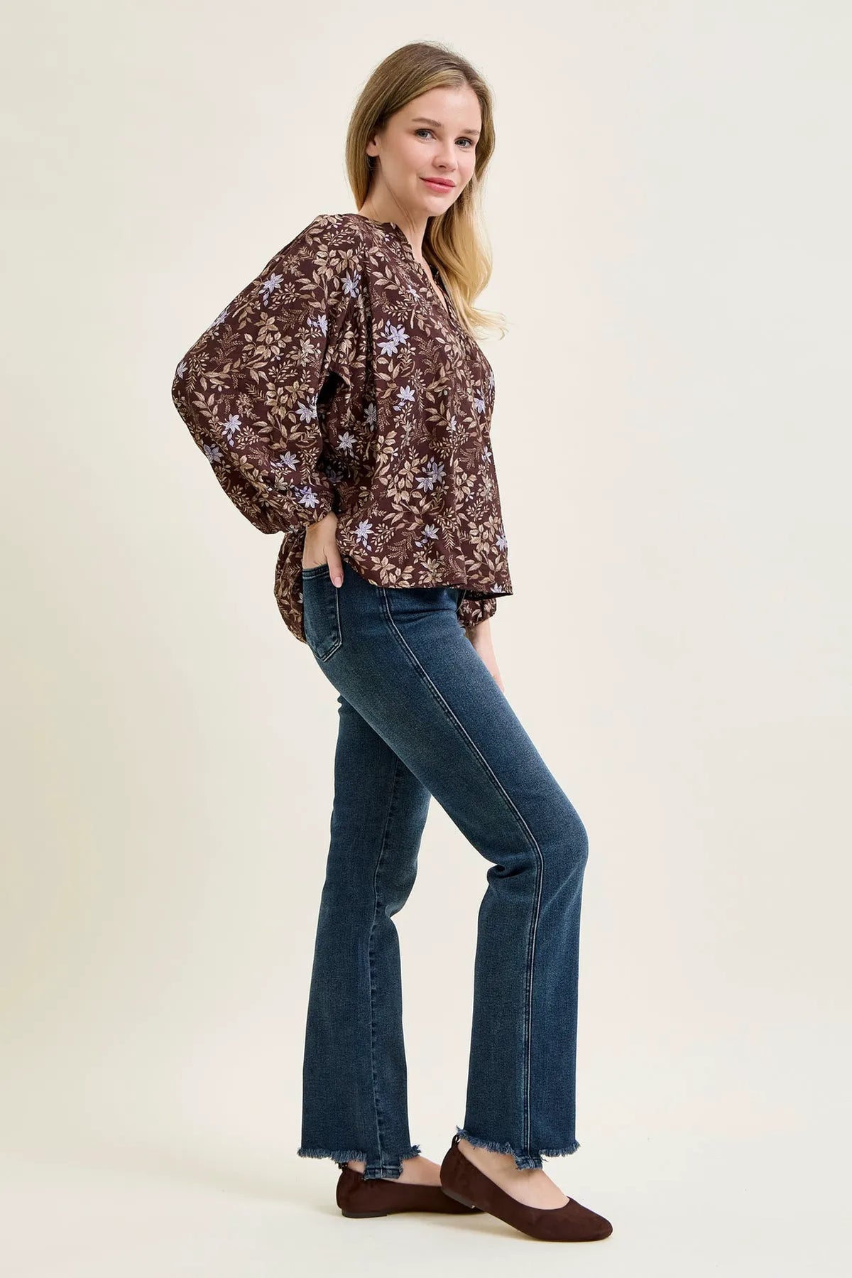 Kimberly Button Fly Hem Distressed Straight Jeans