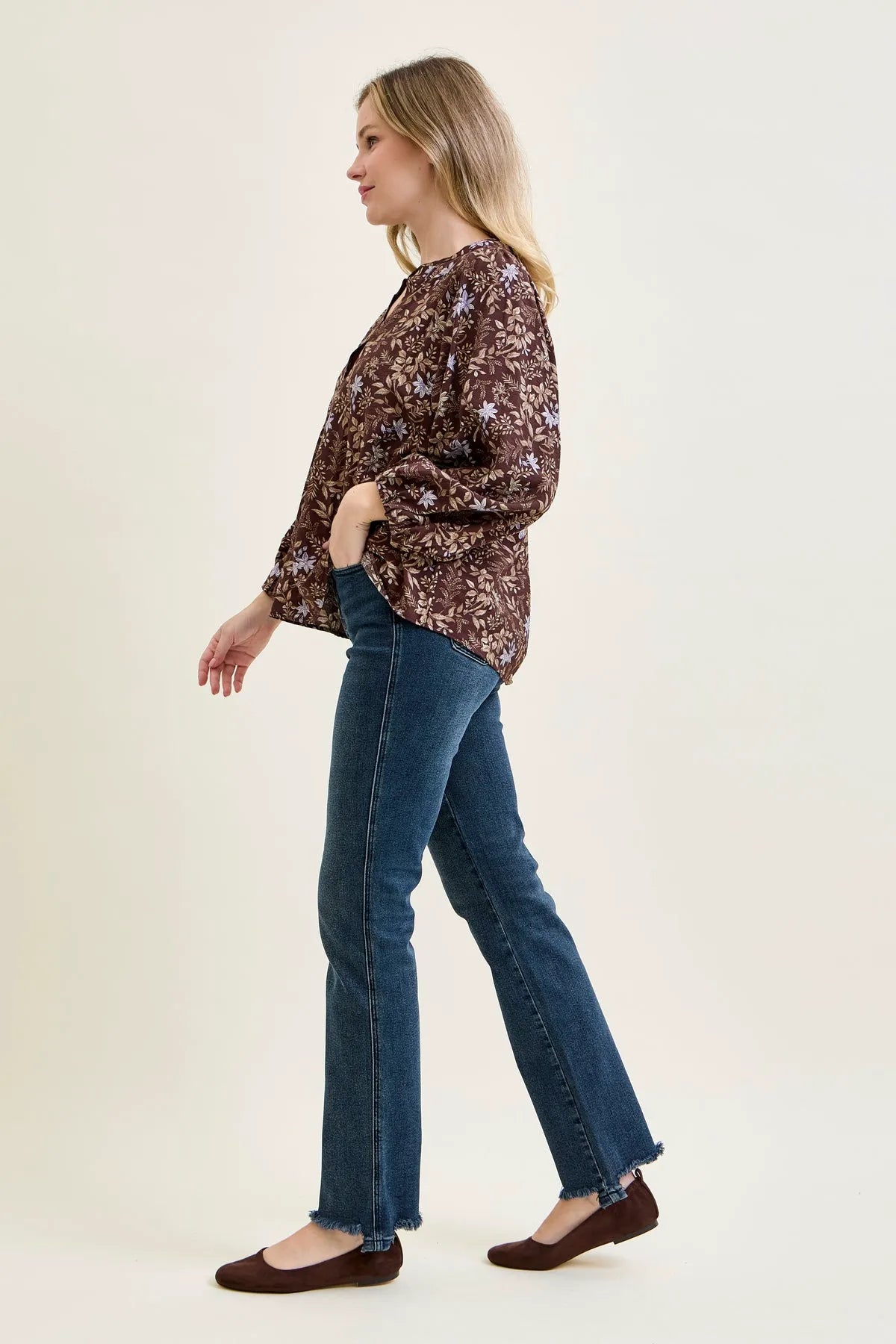 Kimberly Button Fly Hem Distressed Straight Jeans