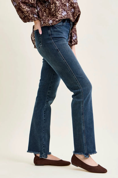Kimberly Button Fly Hem Distressed Straight Jeans