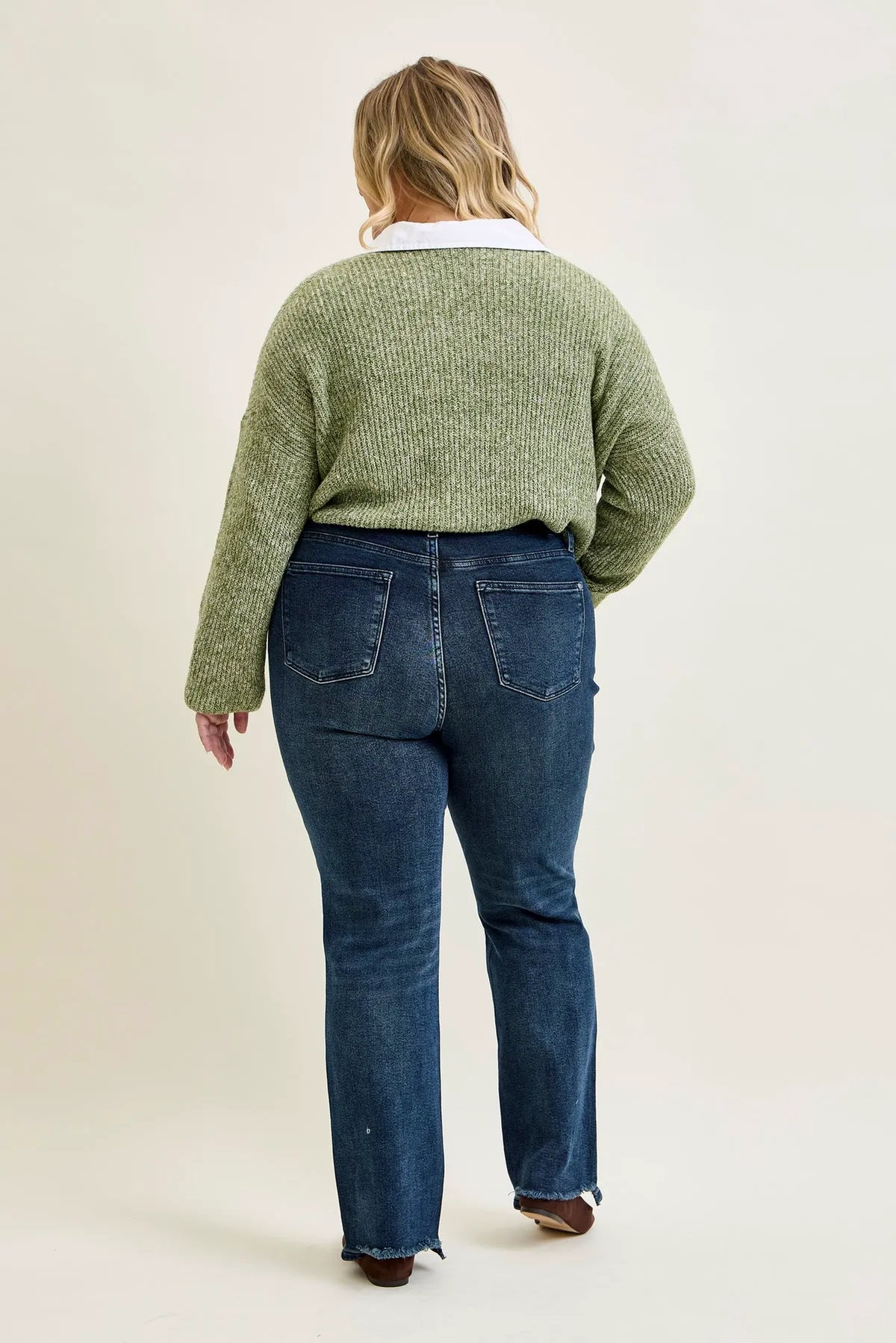 Kimberly Button Fly Hem Distressed Straight Jeans - PLUS