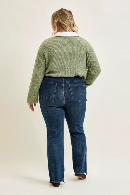 Kimberly Button Fly Hem Distressed Straight Jeans - PLUS