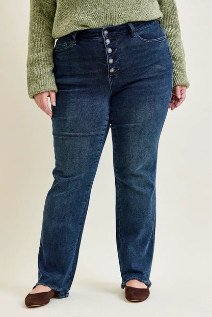 Kimberly Button Fly Hem Distressed Straight Jeans - PLUS