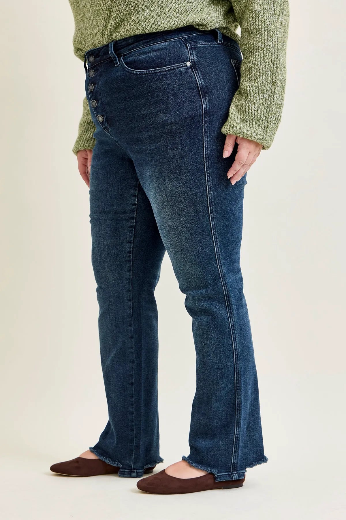 Kimberly Button Fly Hem Distressed Straight Jeans - PLUS