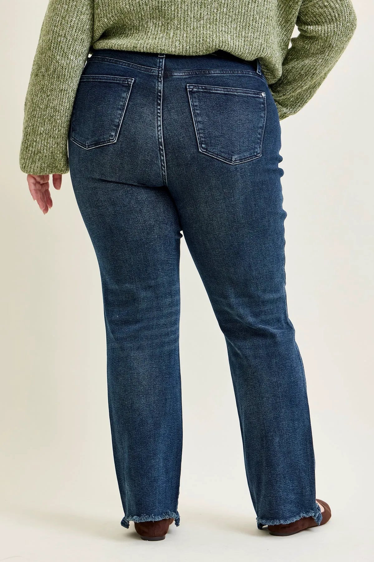 Kimberly Button Fly Hem Distressed Straight Jeans - PLUS