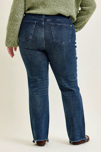 Kimberly Button Fly Hem Distressed Straight Jeans - PLUS