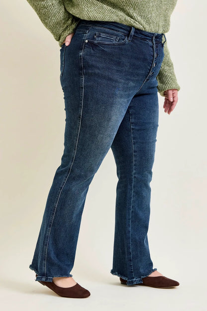 Kimberly Button Fly Hem Distressed Straight Jeans - PLUS