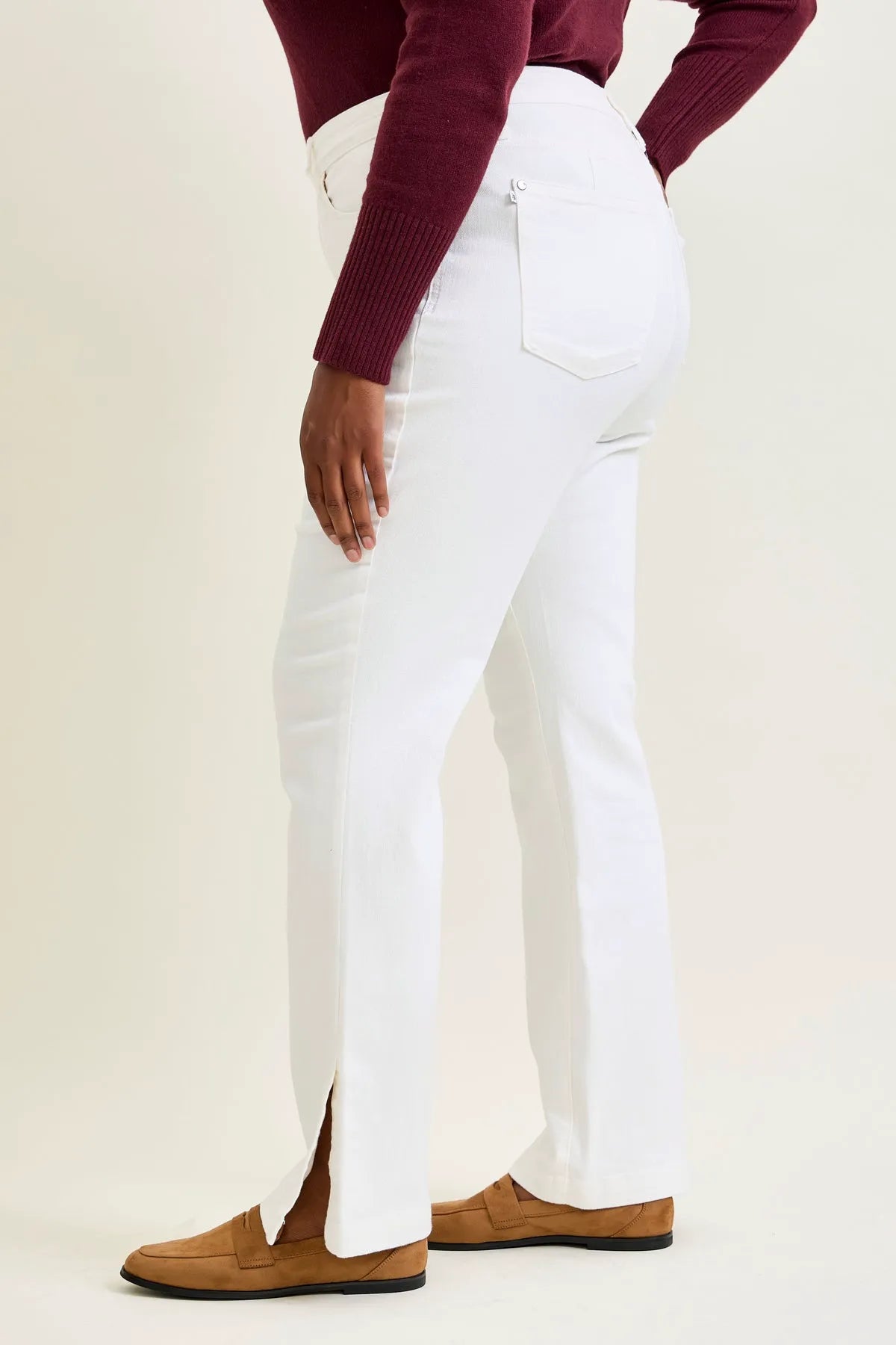 Lara White Slim Boot with Side Slit - PLUS