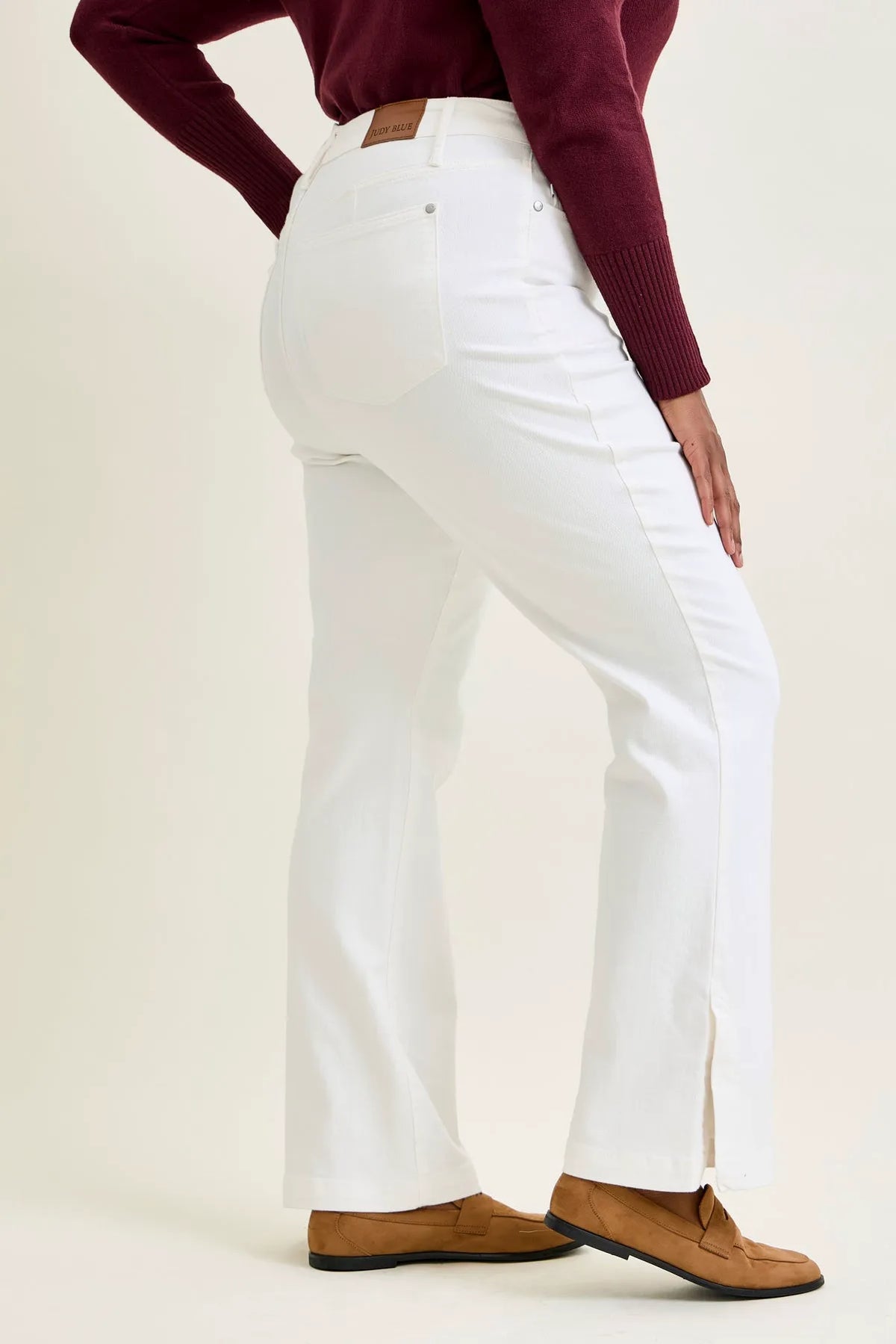 Lara White Slim Boot with Side Slit - PLUS