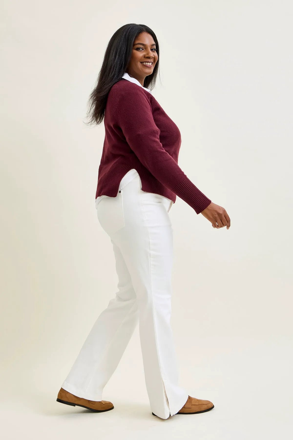 Lara White Slim Boot with Side Slit - PLUS