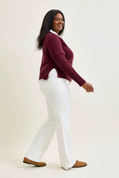 Lara White Slim Boot with Side Slit - PLUS